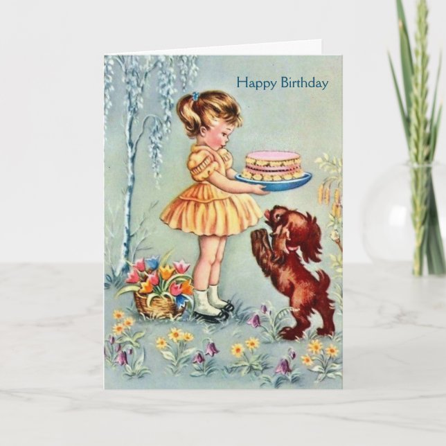 Carte Vintage - Birthday Girl & Her Dog, (Devant)