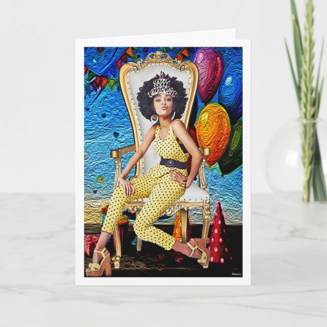 Carte Vintage Birthday Queen in 1970s Glam (Devant)
