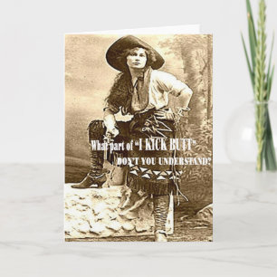 Carte vintage blanche personnalisée "I KICK BUTT"