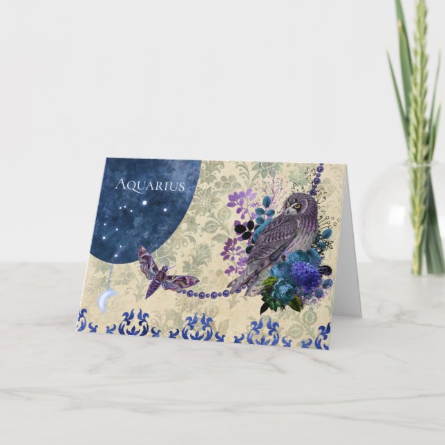Carte Vintage bleu violet Zodiac Aquarius Anniversaire (Devant)