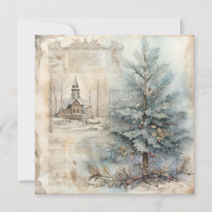 Carte vintage Blue Christmas Tree