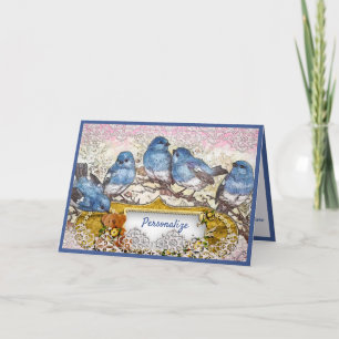 Carte Vintage Bluebird de bonheur Salutations Merci