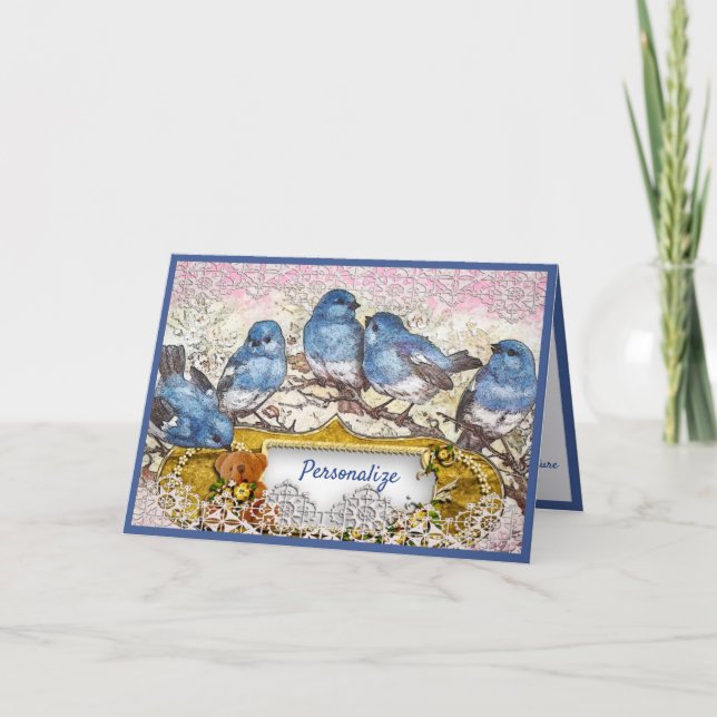 Carte Vintage Bluebird de bonheur Salutations Merci (Devant)