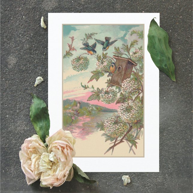 Carte Vintage Bluebird House Hydrangea Anniversaire (Créateur téléchargé)