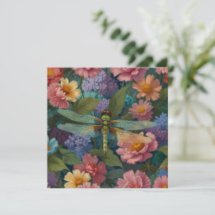 Carte Vintage boho chic pastel jardin floral dragonfly