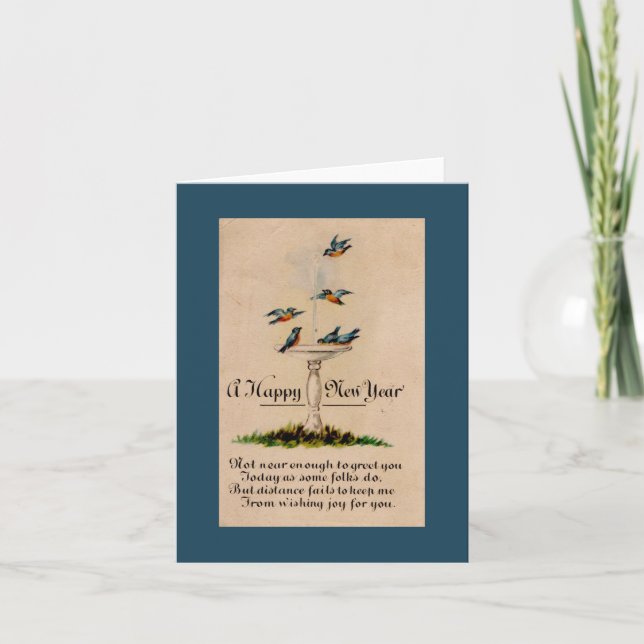Carte Vintage Bonne Année Avec Les Oiseaux (Devant)