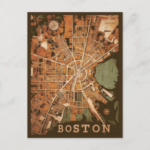 Carte vintage Boston Massachusetts, Boston Ma Us