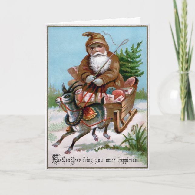 Carte vintage Brown Robed Père Noël Holiday Card (Devant)