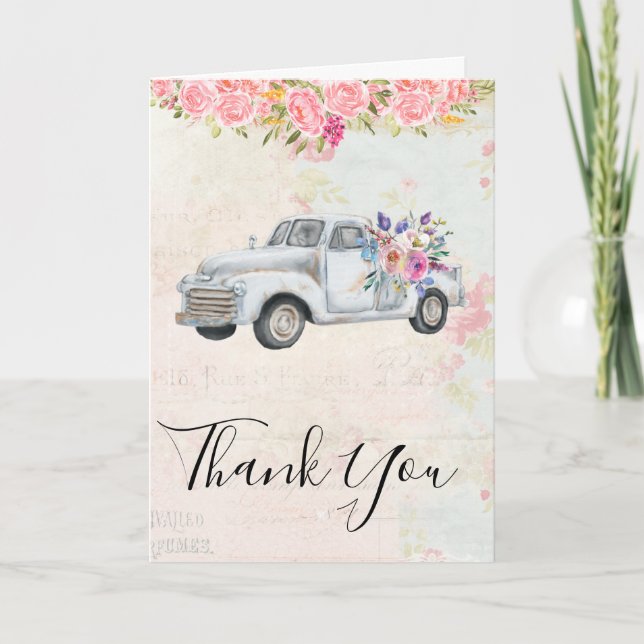 Carte Vintage Camion Pickup Russe Merci d'aquarelle (Devant)