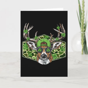 Carte Vintage Camo Chasseur de Cerf Chanceux Trèfle Buck