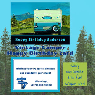 Carte Vintage Camper Road Trip Joyeux anniversaire