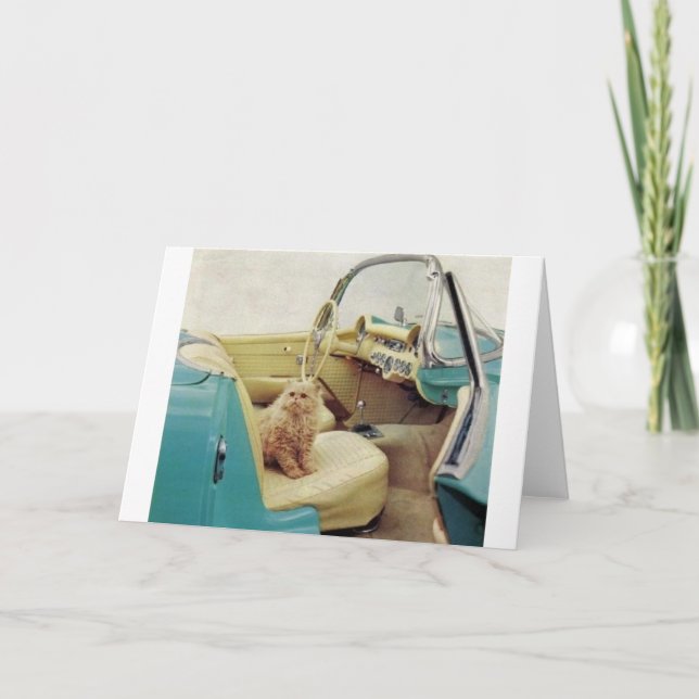 Carte Vintage Car Ad With Cat Note (Devant)