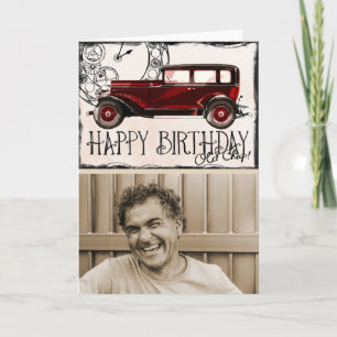 Carte Vintage Car Lover   Joyeux Anniversaire Vieux Chap