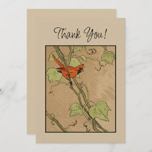 Carte Vintage Cardinal Red Bird sur un Merci de branche