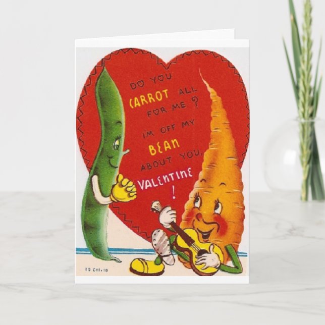 Carte vintage Carotte et Bean Valentine's Day (Devant)