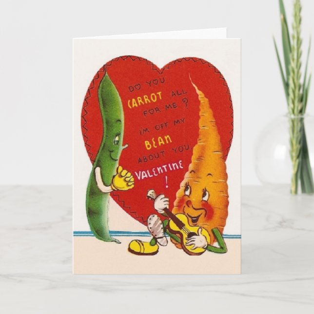 Carte vintage Carotte et Bean Valentine's Day (Devant)