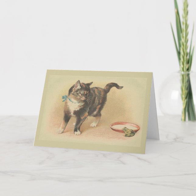 Carte Vintage Cat et Frog Note (Devant)