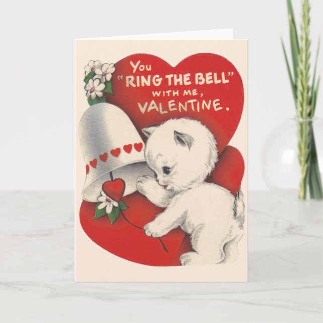 Carte vintage Cat Valentine Bell Valentine's Day C (Devant)