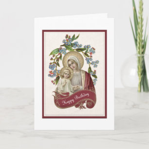 Carte Vintage catholique Vierge Marie Jésus Anniversaire