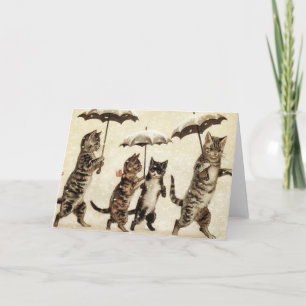 Carte Vintage Cats Walking in the Snow.