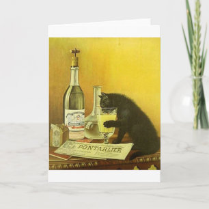Carte vintage Champagne Boire Black Cat Note Card