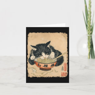 Carte Vintage chat manger Ramen nouilles gothique Otaku