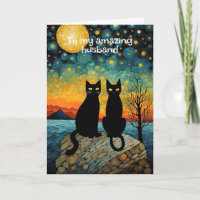 Vintage Chat Noir Couple Sur Rock Anniversaire