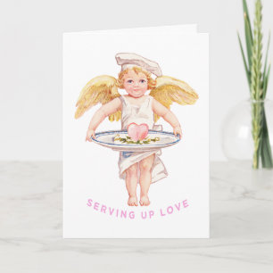 Carte Vintage Cherub Chef Servant l'Amour Chic Saint-Val