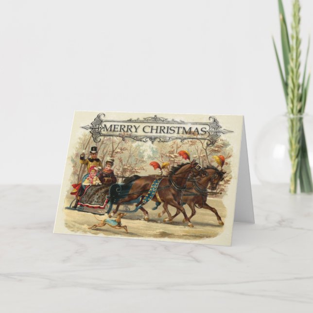 Carte Vintage chevaux de Noël vacances d'hiver plaisir (Devant)