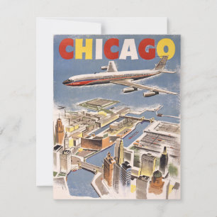 Carte Vintage Chicago USA Air Travel Publicité