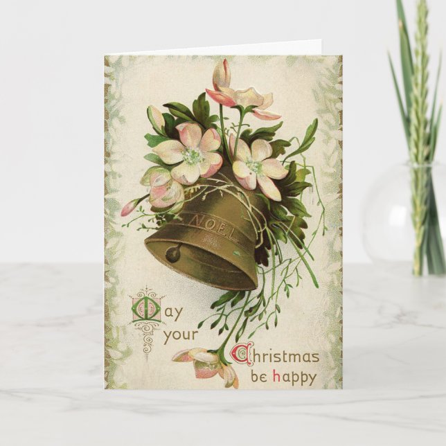 Carte Vintage Christmas Bell (Pink Floral) (Devant)