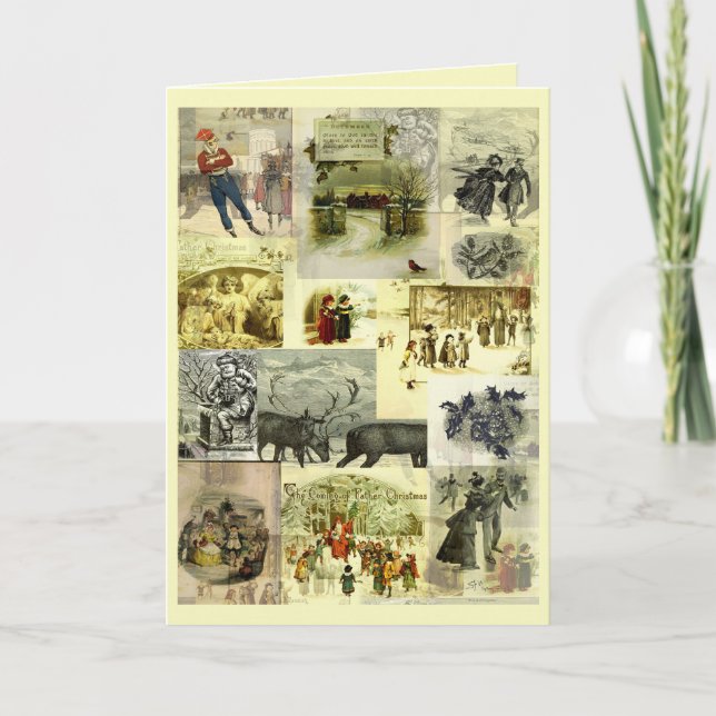 Carte Vintage Christmas Card Images Collage  (Devant)