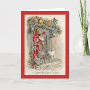 Carte Vintage Christmas Cat & Santa Claus