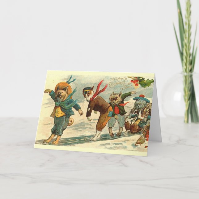 Carte Vintage Christmas chien animaux (Devant)