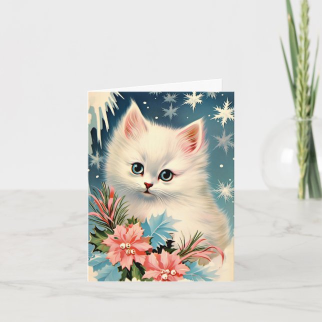 Carte Vintage Christmas Kitten | Rétro adorable (Devant)