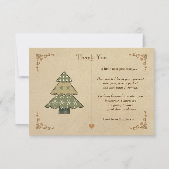 Carte Vintage Christmas Tree Merci (Devant)