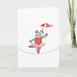 Carte Vintage circus rhino tightrope ballerina