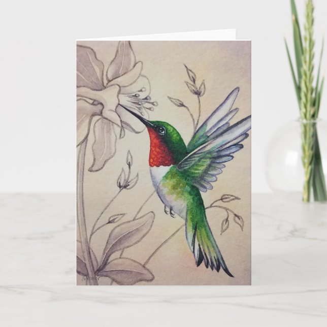 Carte Vintage Colibri No 6 Aquarelle Art (Devant)