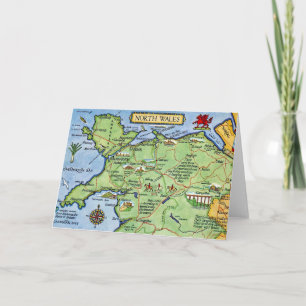 Carte vintage colorée du Nord du Pays de Galles