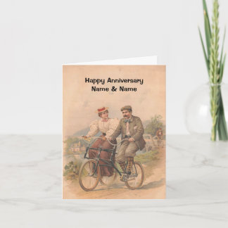 Carte Vintage Couple Cycling Joyeux Anniversaire