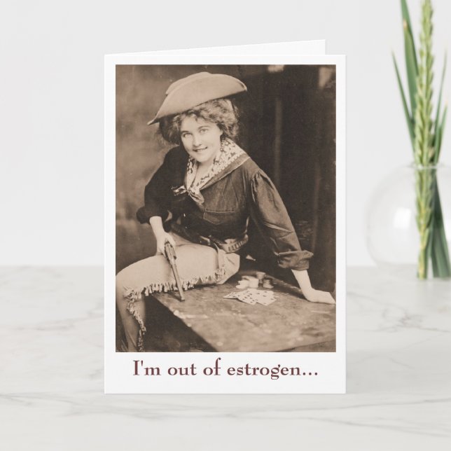Carte Vintage Cowgirl - Je suis Hors Estrogen, (Devant)