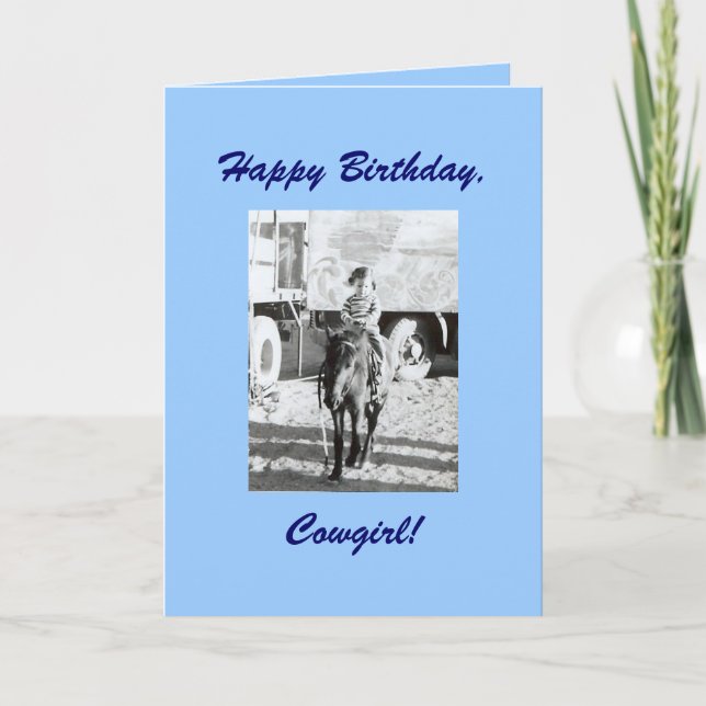 Carte Vintage Cowgirl & Pony voeux d'anniversaire (Devant)