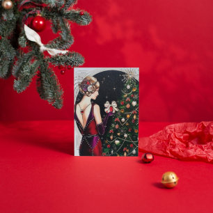 carte vintage dame de Noël art déco