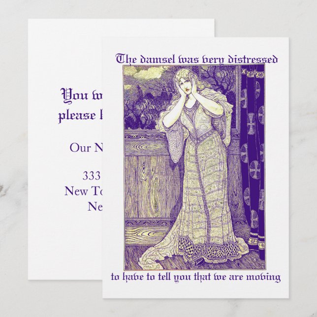 Carte Vintage Damsel en détresse Changement d'adresse (Devant / Derrière)