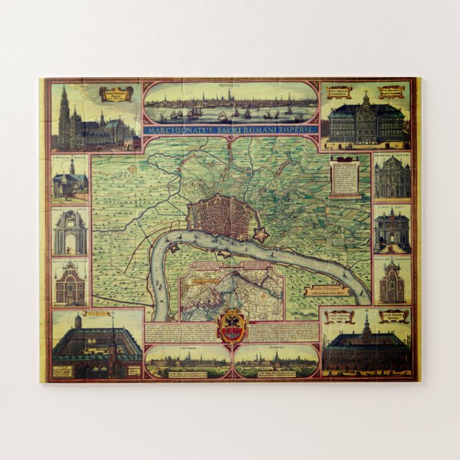 Carte vintage d'Anvers, Belgique Jigsaw Puzzle (Horizontal)