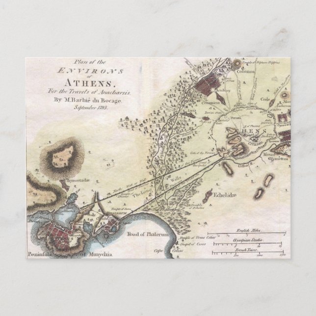 Carte vintage d'Athènes (1784) (Devant)