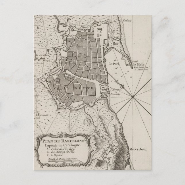 Carte vintage de Barcelone Espagne (1764) (Devant)