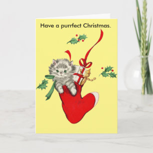 Carte vintage de chat et de Noël de bas
