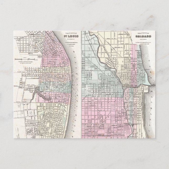 Carte vintage de Chicago et St. Louis (1855) (Devant)