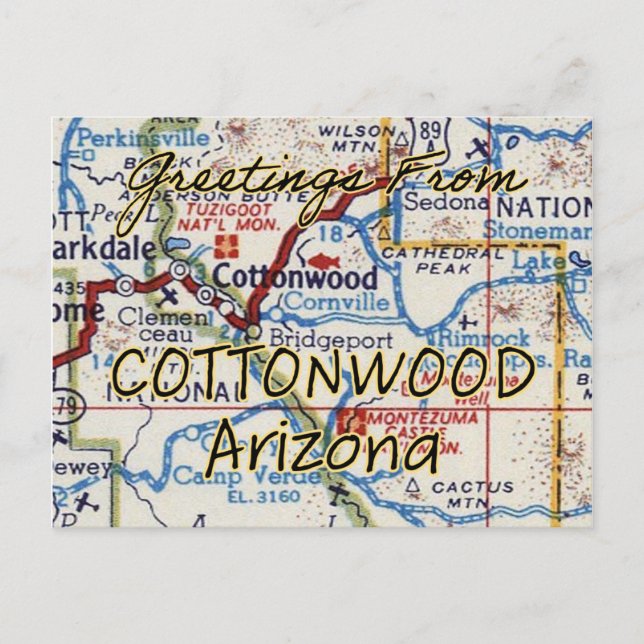 Carte Vintage de Cottonwood AZ (Devant)